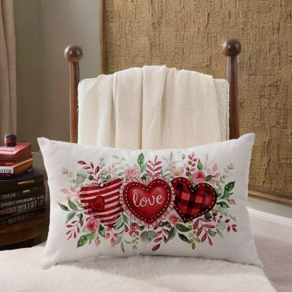 Valentines Day Throw Pillow Cover Decorative Accent Case Floral Heart Decor - Picture 6 of 9